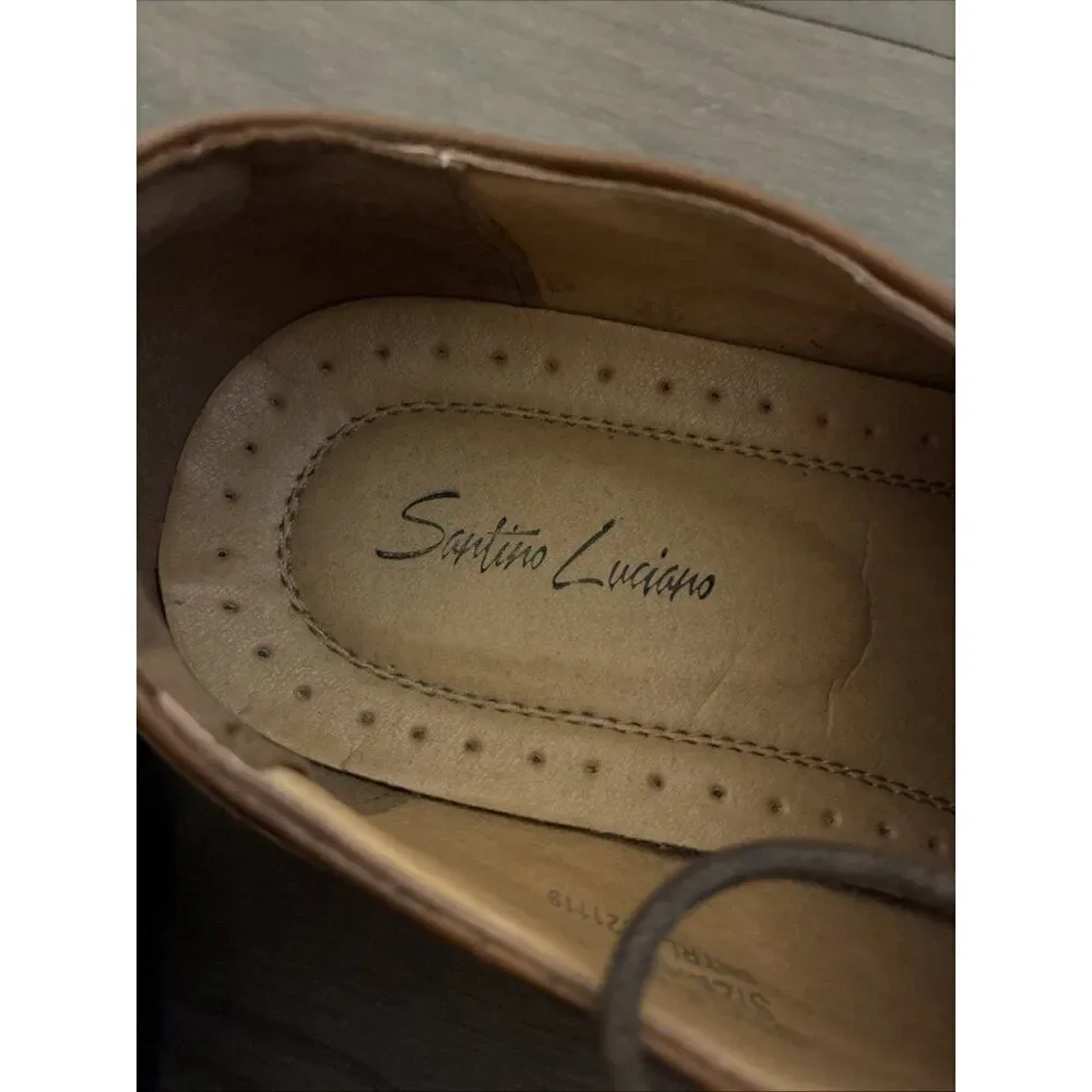 santino luciano Men’s Brown Leather Marcello Plain Toe Derby Shoes 12